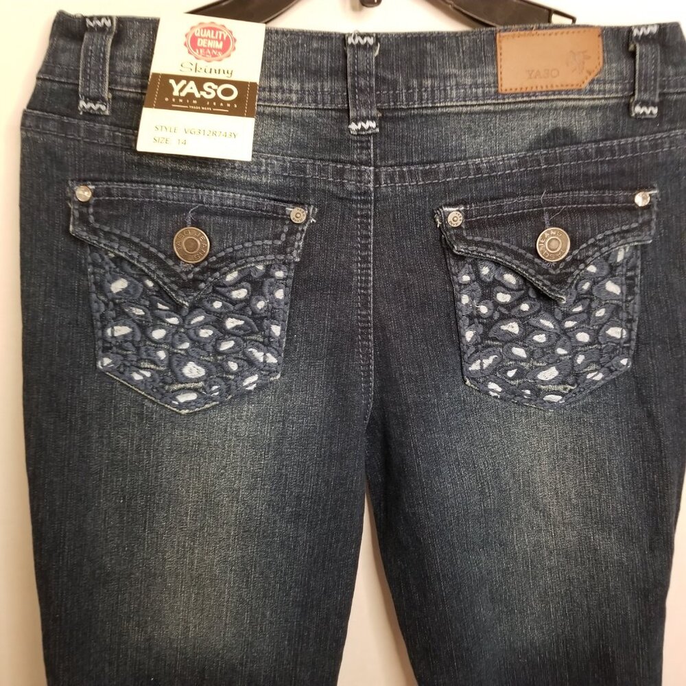New Girls Jeans Yaso Denim Skinny SZ 14 Blue Smoke Stretch